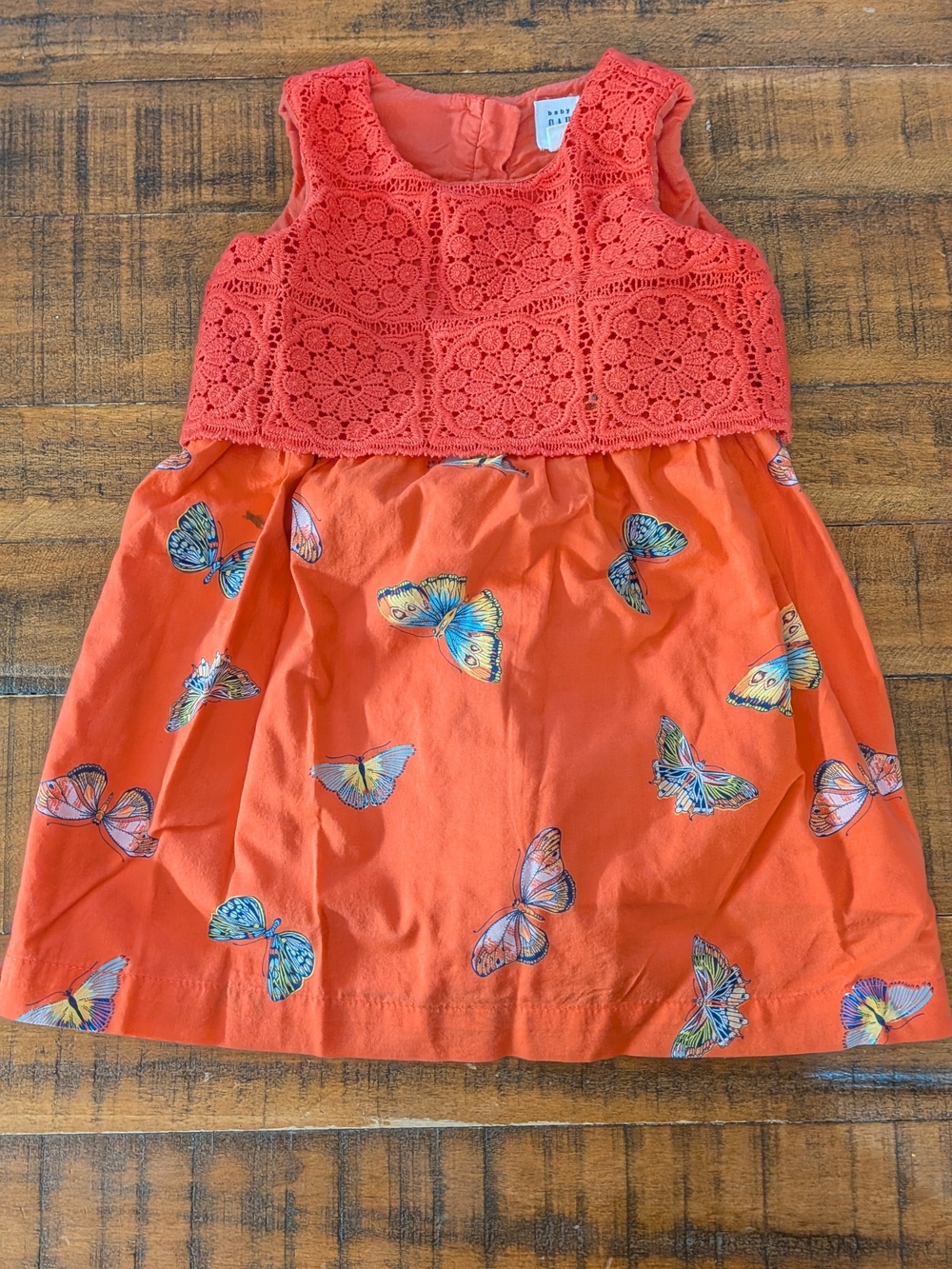 Baby GAP Coral Crochet Bodice Butterfly Print Dress